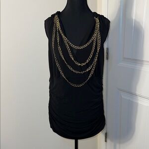 Cache Black Top with Gold Chain Details